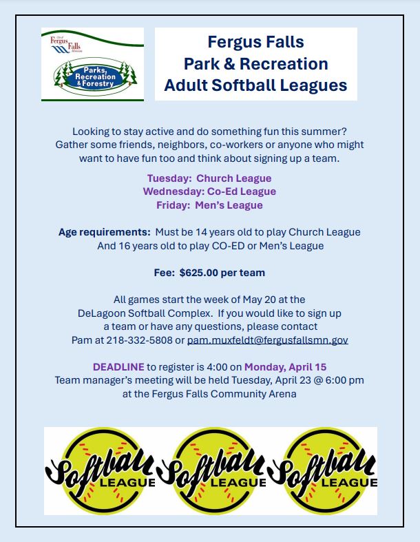 Fergus Falls Park & Recreation Adult Softball Leagues for Summer Fun